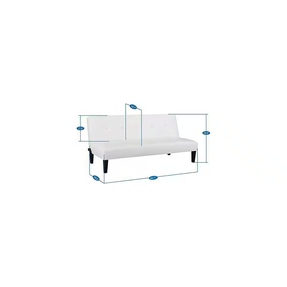 White Futon Sofa Bed, Faux Leather Futon Couch, Sofa Bed Couch Convertible with Wooden Legs, Button Tufted Futon Bed