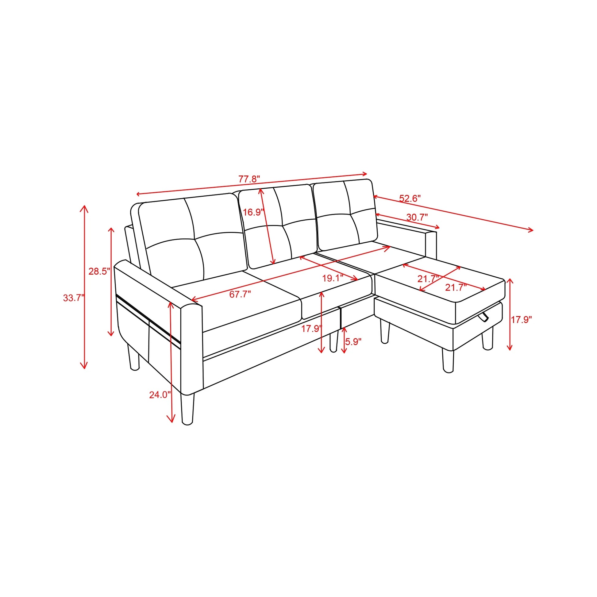 Linen Easy to Assemble Sectional Sofa, Brown