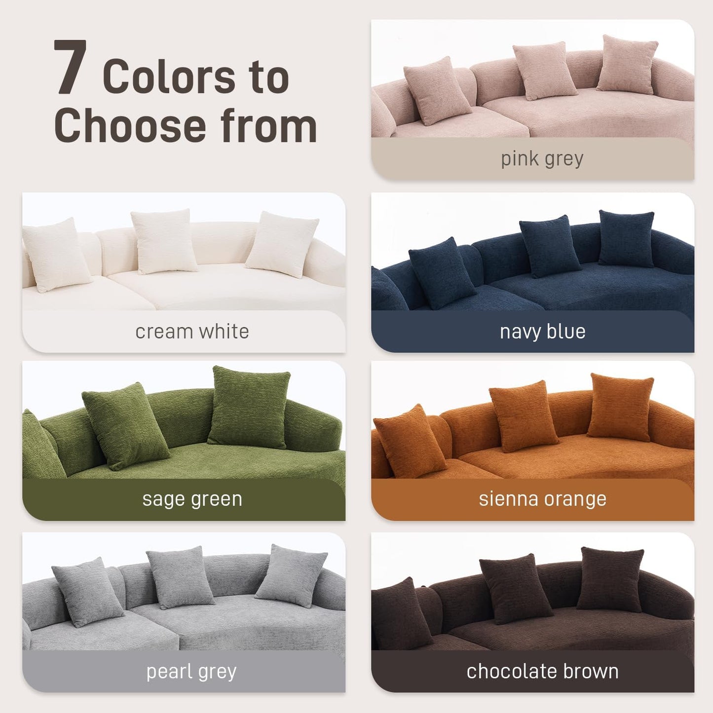 110" Oversized Sectional Sofa for Living Room, Modern Luxury Plush Chenille 4-Seater Extra Deep & Wide Seat Curved Cloud Couch with 4 Throw Pillows, No Assembly Needed, Cream White