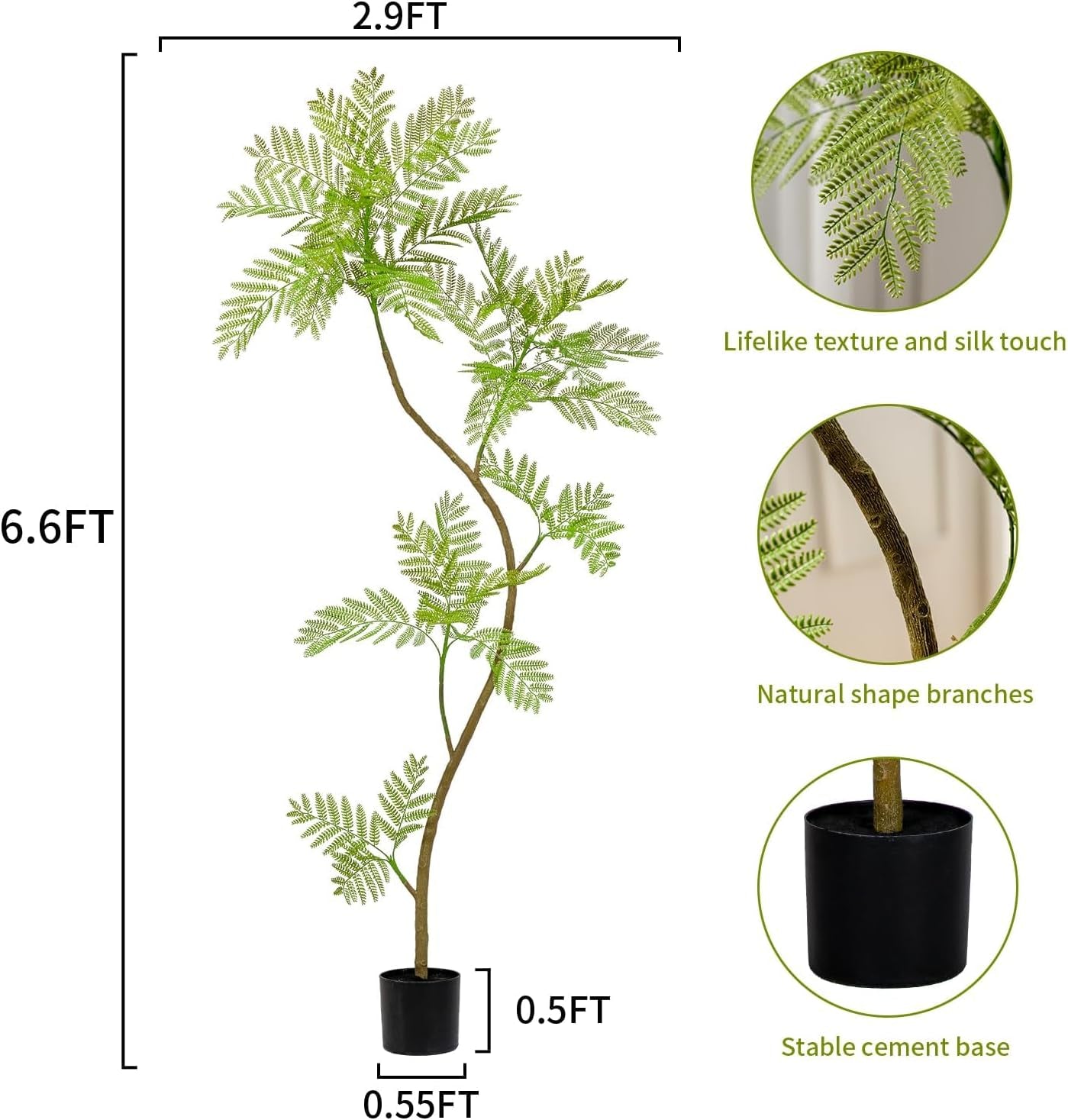 6.6Ft Artificial Tree Fake Jacaranda Tree,Faux Tall Lifelike Green Leaves Large Plants Indoor Fake Trees for Home Decor
