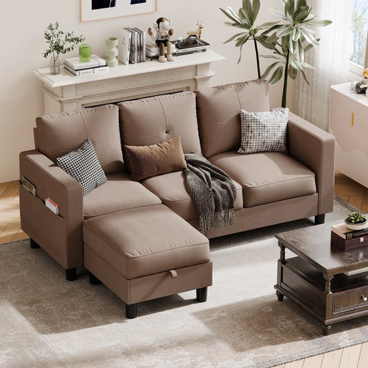 Linen Easy to Assemble Sectional Sofa, Brown