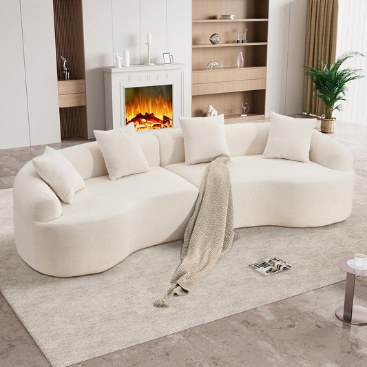 110" Oversized Sectional Sofa for Living Room, Modern Luxury Plush Chenille 4-Seater Extra Deep & Wide Seat Curved Cloud Couch with 4 Throw Pillows, No Assembly Needed, Cream White