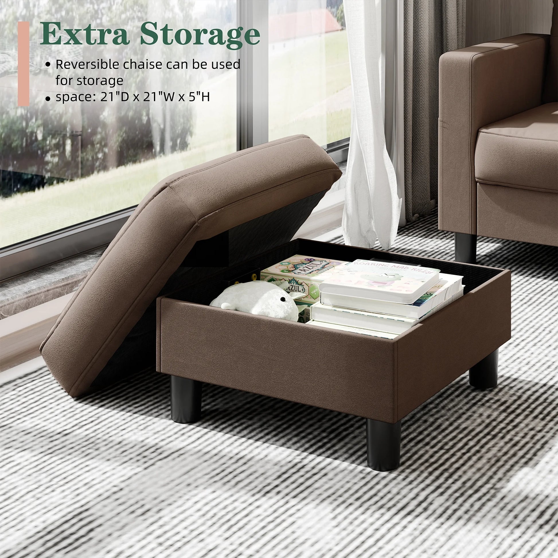 Linen Easy to Assemble Sectional Sofa, Brown